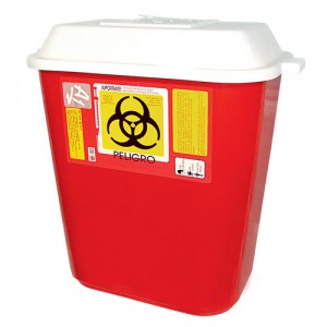 Contenedor de punzocortantes Beracah Medica, de polipropileno, con capacidad de 26 a 30.2 litros, para residuos peligrosos.