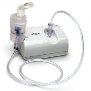 Nebulizador de compresor para adultos de la marca Beracah Medica, con boquilla y tubo de inhalación visible en la imagen.