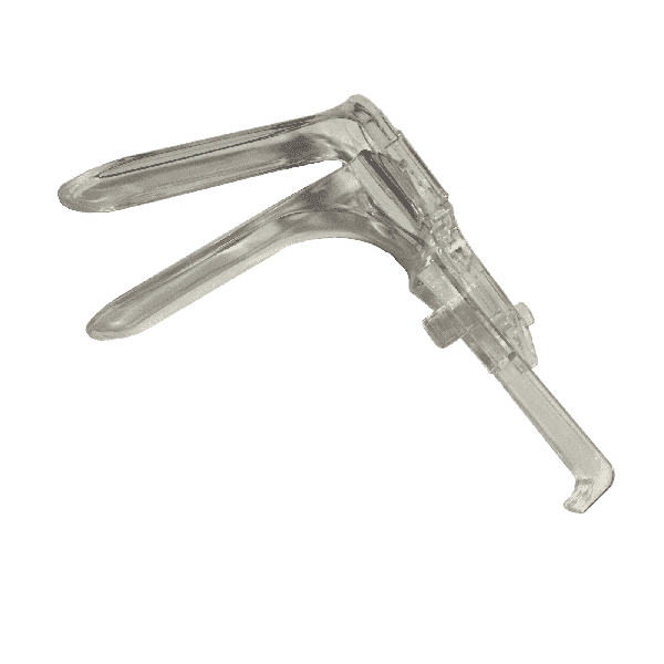 Espejo vaginal desechable mediano de Beracah Medica en caja con 100 unidades, usado para exámenes ginecológicos.