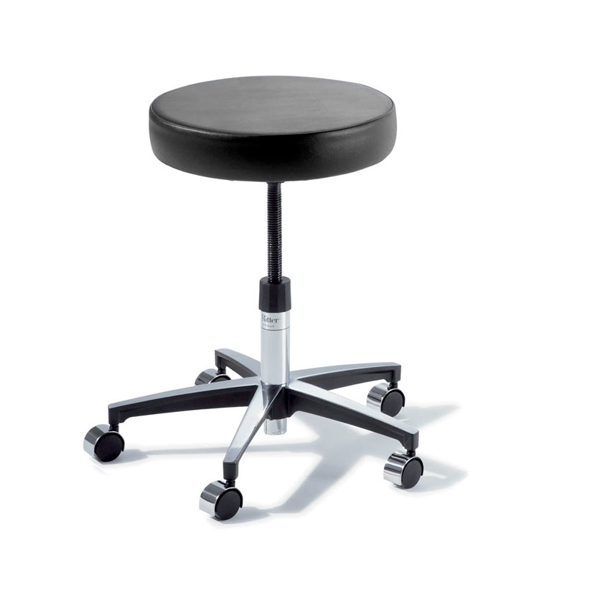 Banco giratorio manual sin respaldo Beracah Medica en color Dark Linen, asiento redondo con base giratoria.