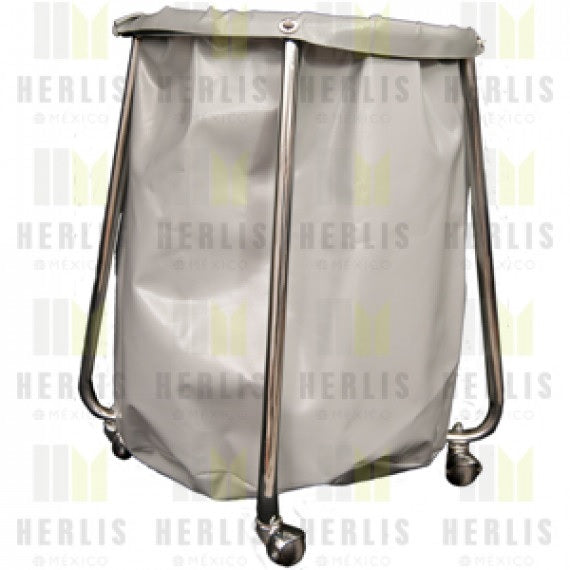 Carro para ropa sucia MSI de Beracah Medica con estructura de metal y bolsa de tela en color tánico, ideal para lavandería.