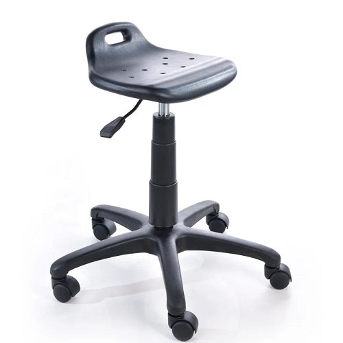 Banco de trabajo giratorio sin respaldo de la marca Beracah Medica, con asiento acolchado y base resistente.