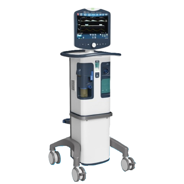 Ventilador volumétrico universal Beracah Medica model PB980 para adultos, pediátricos y neonatales, con controles y pantalla digital.