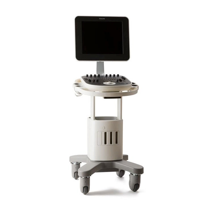 Imagen del equipo de ultrasonido 2D ClearVue 350 de Beracah Medical con transductores convexo y vaginal para uso en gabinete.