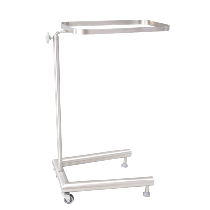 Mesa de Mayo Plus de acero inoxidable MSI de Beracah Medica, estructura resistente y superficie lisa sin charola incluida.