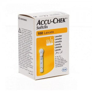 Lancetas Softclix para accu-check de Beracah Medica, paquete con 100 lancetas para medición de glucosa en la sangre.