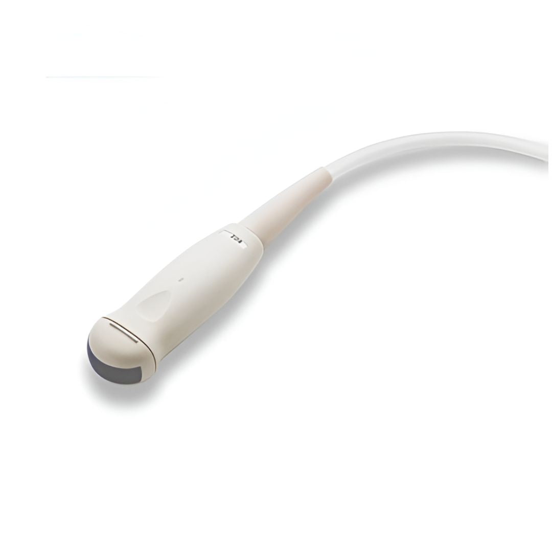 Transductor microconvexo multifrecuencia para ultrasonido veterinario Beracah Médica, modelo Vetus 5, con cables y conexiones visibles.