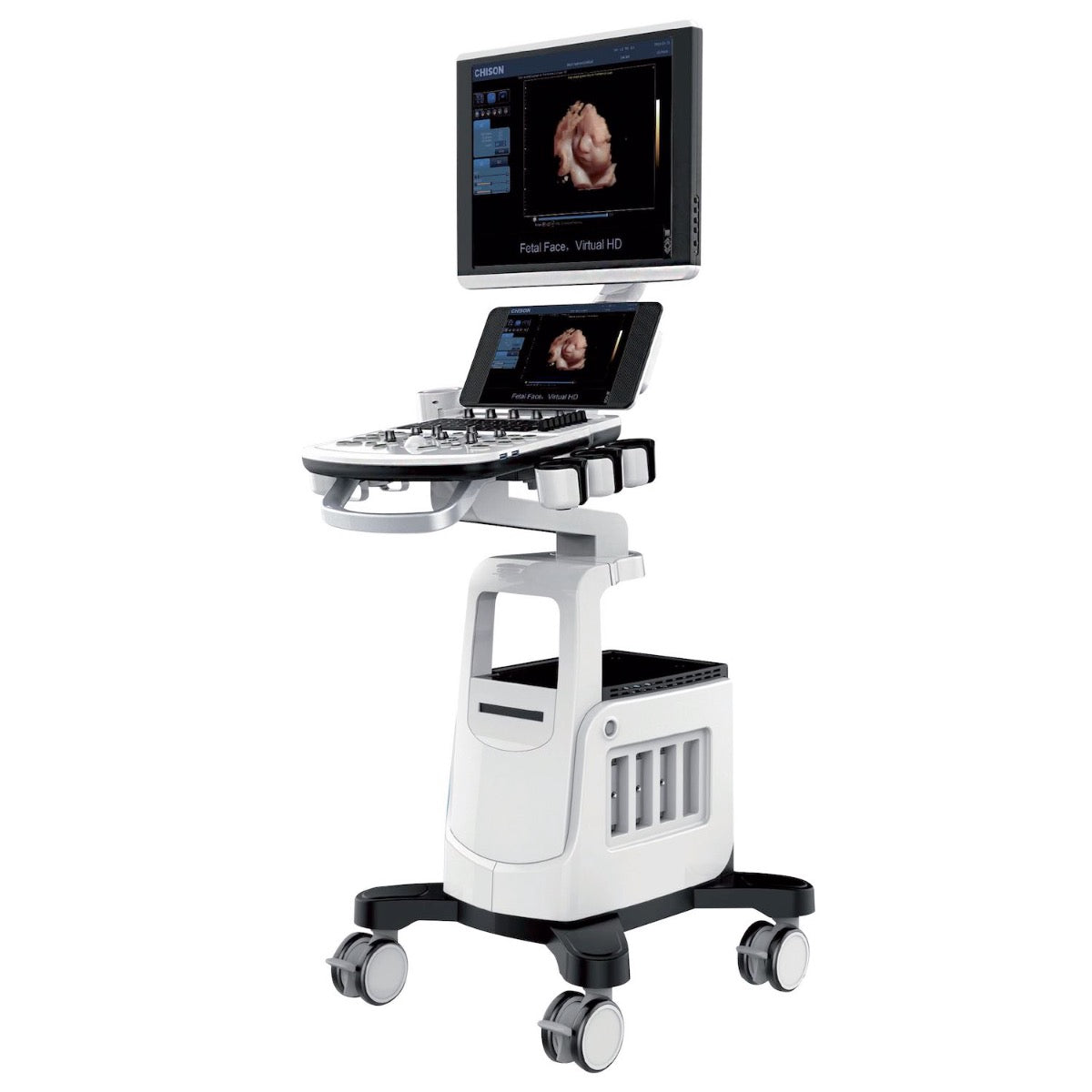 Ultrasonido de gabinete avanzado Beracah Medica 19" modelo CBIT4 con dos transductores, pantalla y controles en la imagen