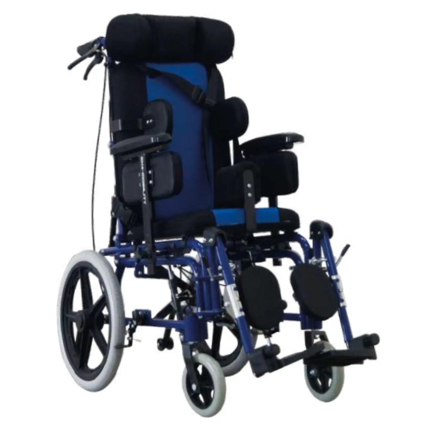 Silla de ruedas infantil PCI de 16 pulgadas roja de la marca MSI, diseñada para parálisis cerebral, con estructura resistente y comodidad