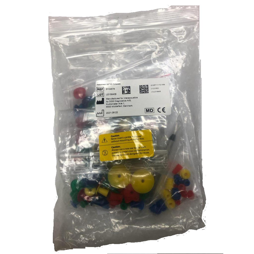 Kit de olivas variadas Beracah Medica Mod. BET55 para Eroscan, en bolsa con 96 olivas, accesorios para tamizaje.