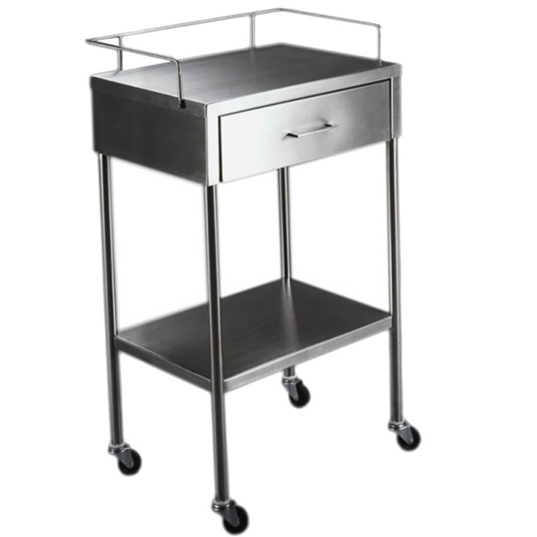 Mesa pasteur MSI de Beracah Médica con cajón esmaltado y entrepaño de acero inoxidable, medidas 60x40x100 cm.