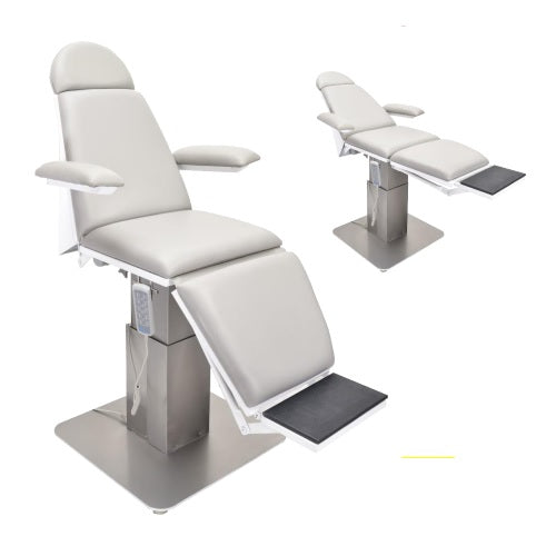 Sillón eléctrico MSI de Beracah Médica con tres actuadores para tratamiento, en color gris y diseño ergonómico.