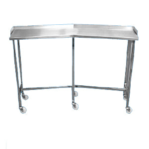 Mesa riñón cromada MSI de 142x40x100 cm sin entrepaño, con superficie metálica brillante y estructura resistente.