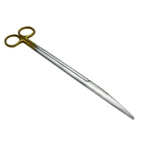 Tijera Metzenbaum curva de 28 cm de la marca Beracah Medica, con inserto de tungsteno, para corte preciso y duradero.