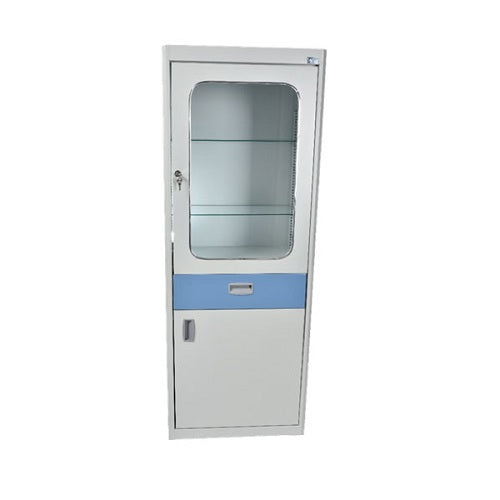 Vitrina sencilla Basic Plus sin cenefa de MSI, marca Beracah Médica, con puertas de vidrio y estructura en color neutro.