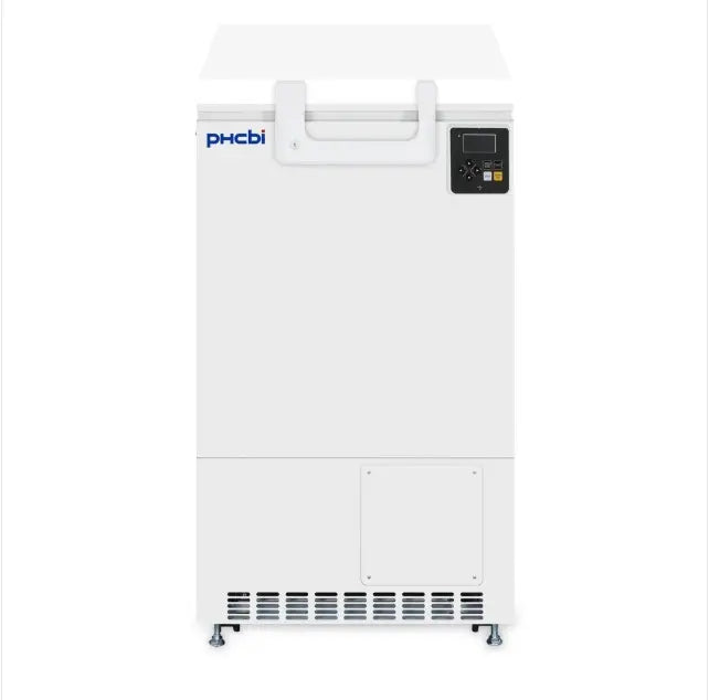 Congelador horizontal ultracongelador Beracah Medica de 3 pies, temperatura de -50°C a -90°C, 115V, en interior con puertas abiertas.