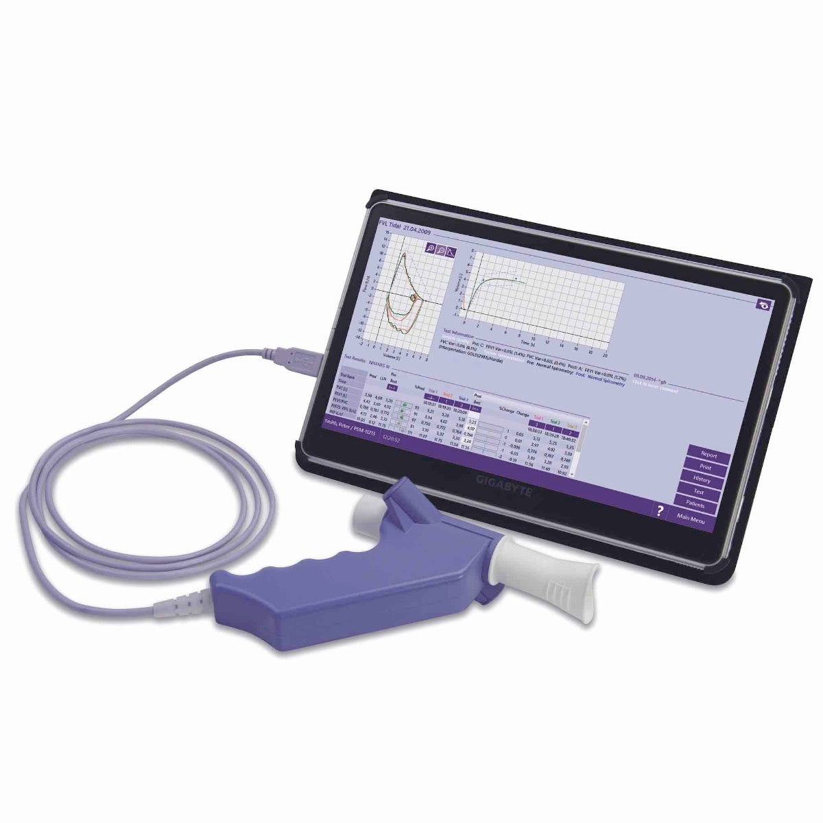 Espirometro Easy on-PC de Beracah Medica, dispositivo portátil para medición de la función pulmonar.