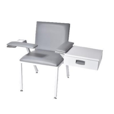 Silla de toma de muestra MSI Beracah Medica Estandar Plus con cajón, asiento acolchado y estructura metálica para laboratorios.