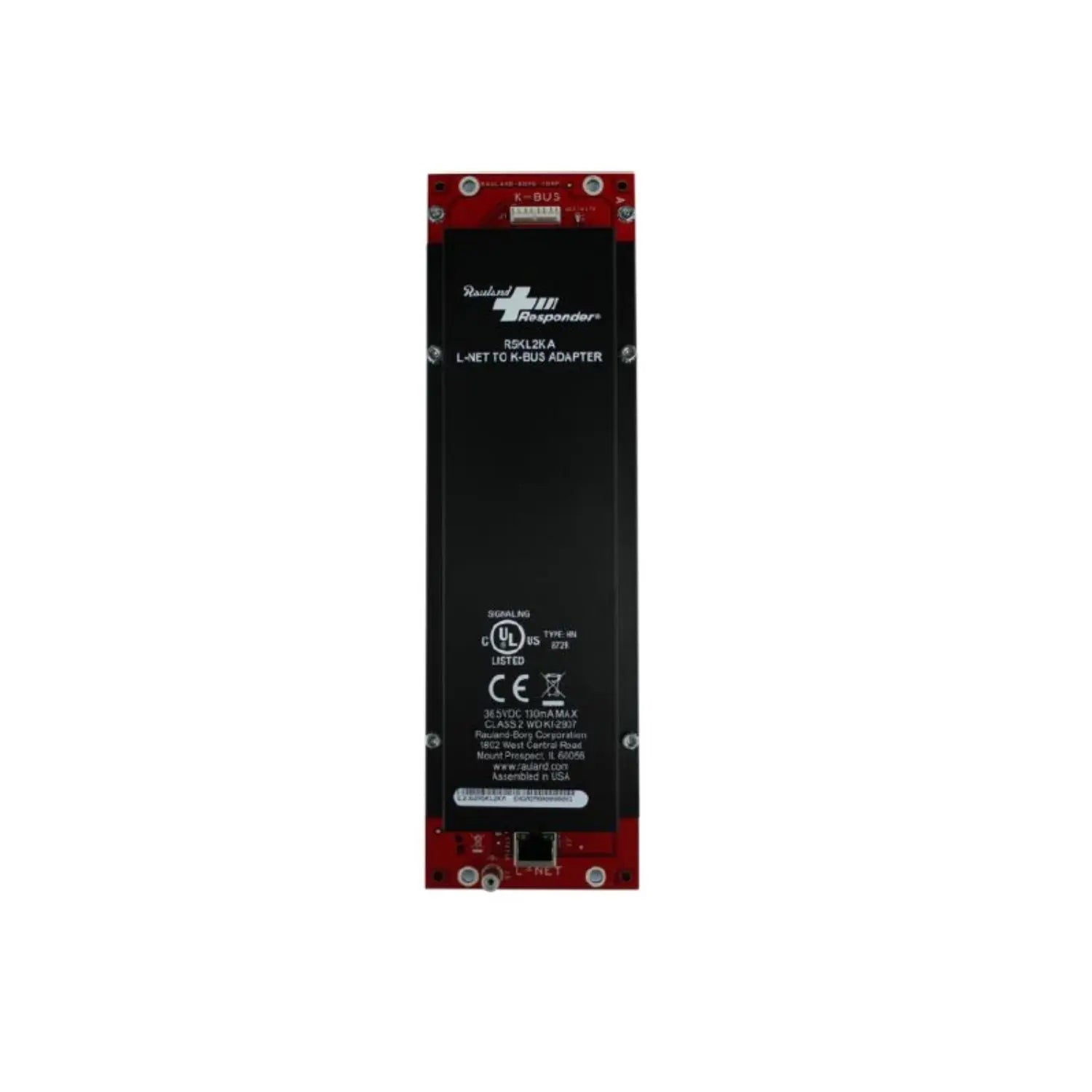 Adaptador L-NET a K-BUS versión 2 de Beracah Medica, muestra el conector y diseño del adaptador para equipos médicos.