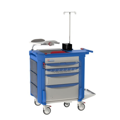 Carro rojo para emergencias de plastico con 4 cajones 57.46 x 96.52 x 98.425 cm Lifeline