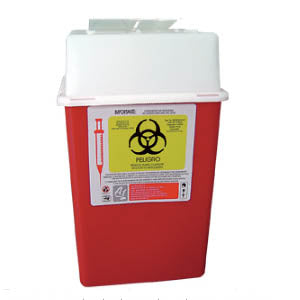 Contenedor de punzocortantes Beracah Medica en polipropileno, capacidad de 3.75 a 4.75 litros para residuos cortantes seguros.