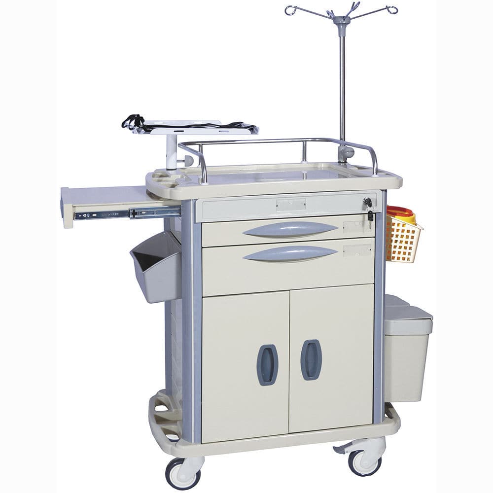 Carro rojo de emergencias de plástico ABS con 5 cajones, tamaño 72x47x92 cm, para central de enfermeras, marca Beracah Médica