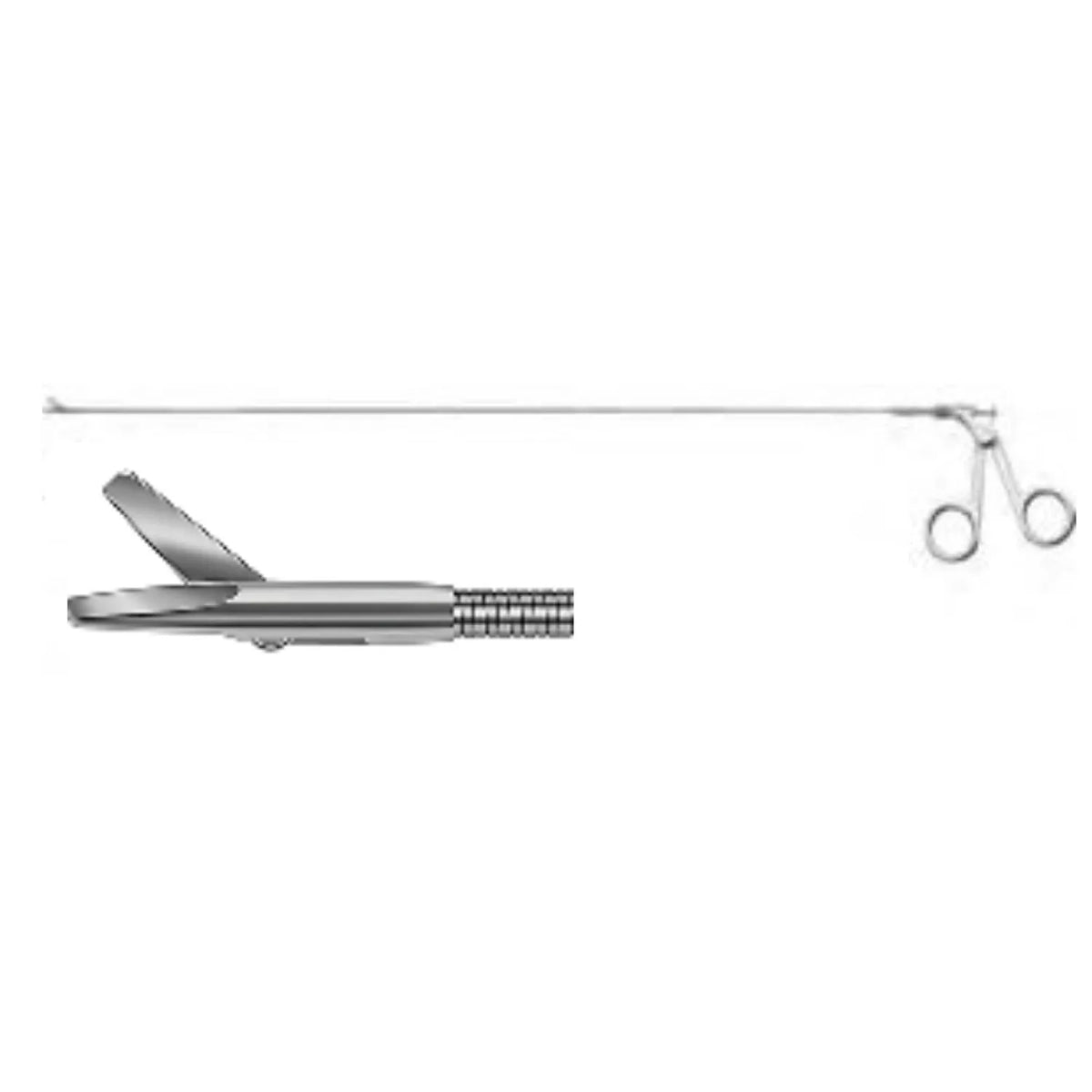 Tijera semirrígida de acción simple Beracah Médica para histeroscopia, punta roma, calibre 5 Fr, longitud de 410 mm.