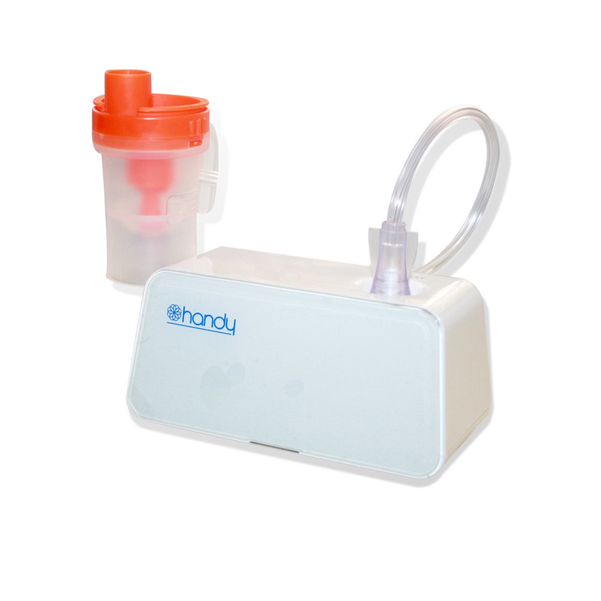 Nebulizador de pistón Beracah Medica de compresor, dispositivo médico para tratamiento respiratorio, muestra el equipo en uso.