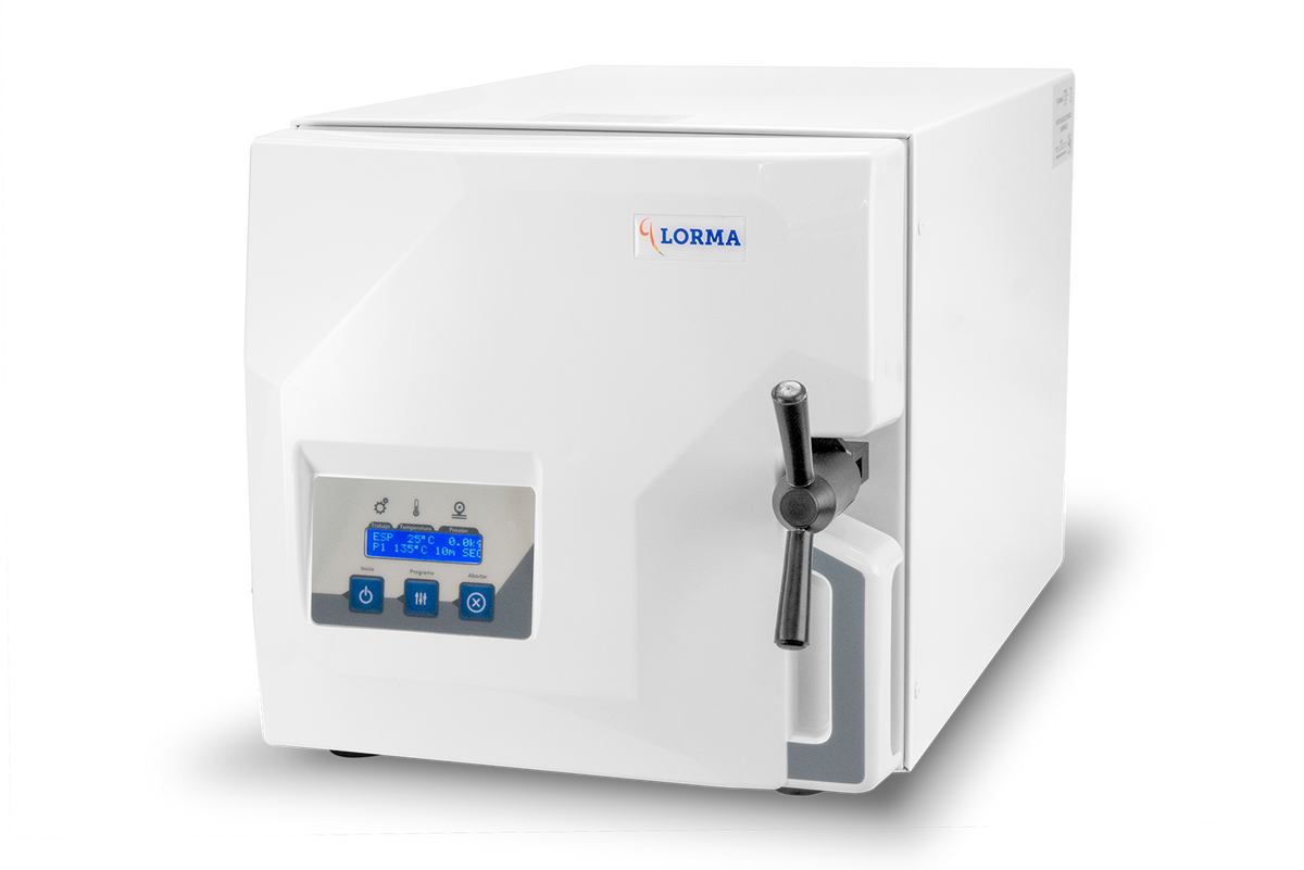 Autoclave digital semi-automático de 12 litros para esterilización dental, modelo AV07 de Beracah Medica, con panel digital y cierre.