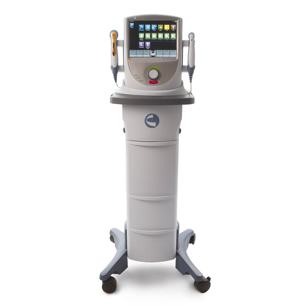 Unidad avanzada de electroterapia Beracah Medica con cabezal de ultrasonidos terapéuticos para tratamientos médicos.