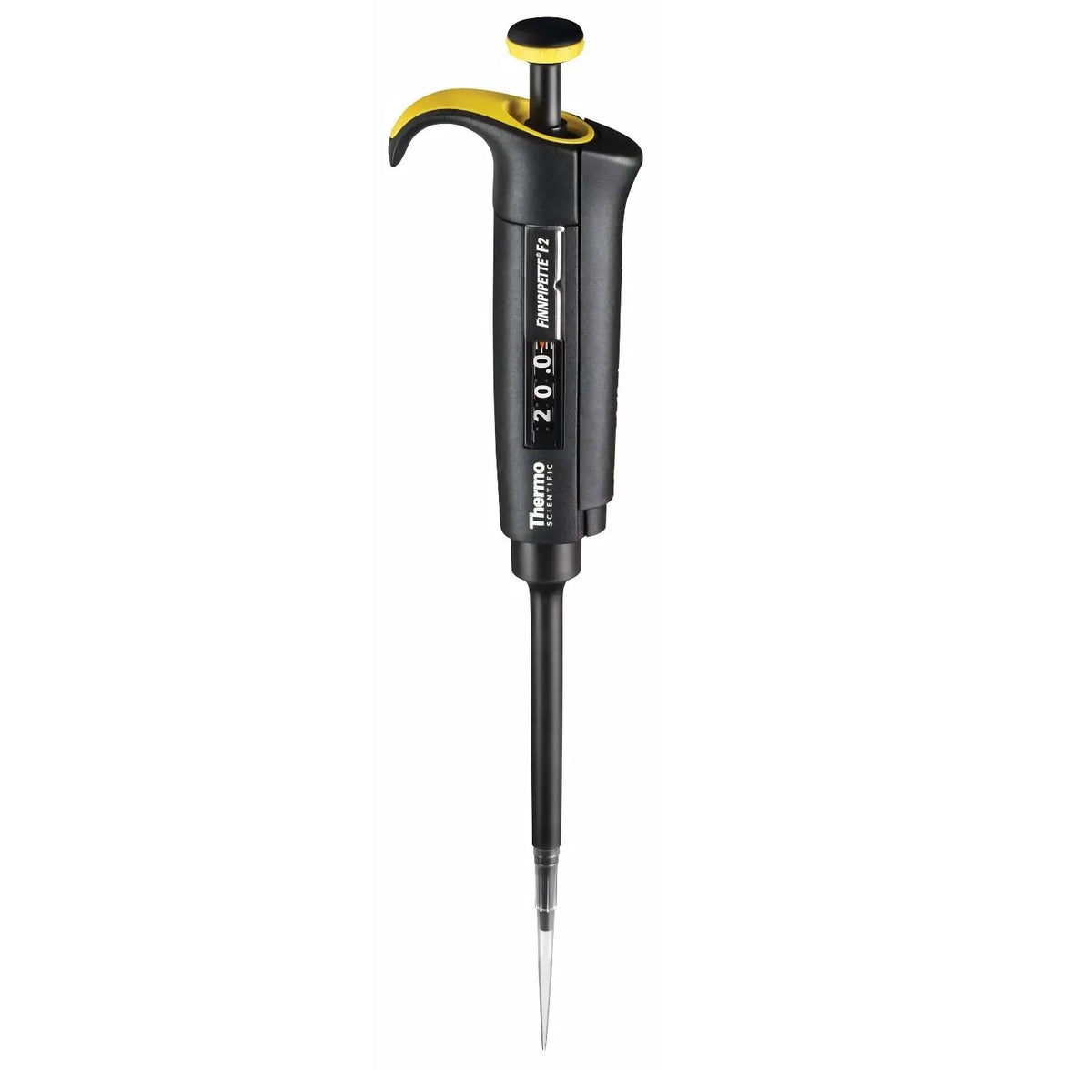 Micropipeta Finnpipette F2 de 20 a 200μl de la marca Beracah Medica en uso en laboratorio.