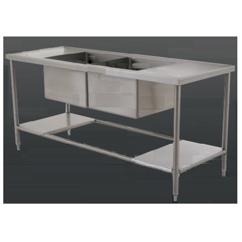 Mesa de 180 cm MSI de Beracah Medica con doble fregadero central, superficie de trabajo y acabado resistente.