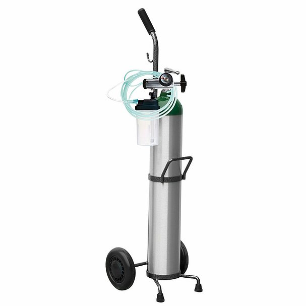 Equipo de oxígeno completo de 680L tipo E de la marca Beracah Médica, sin oxígeno, con componentes visibles en la imagen.