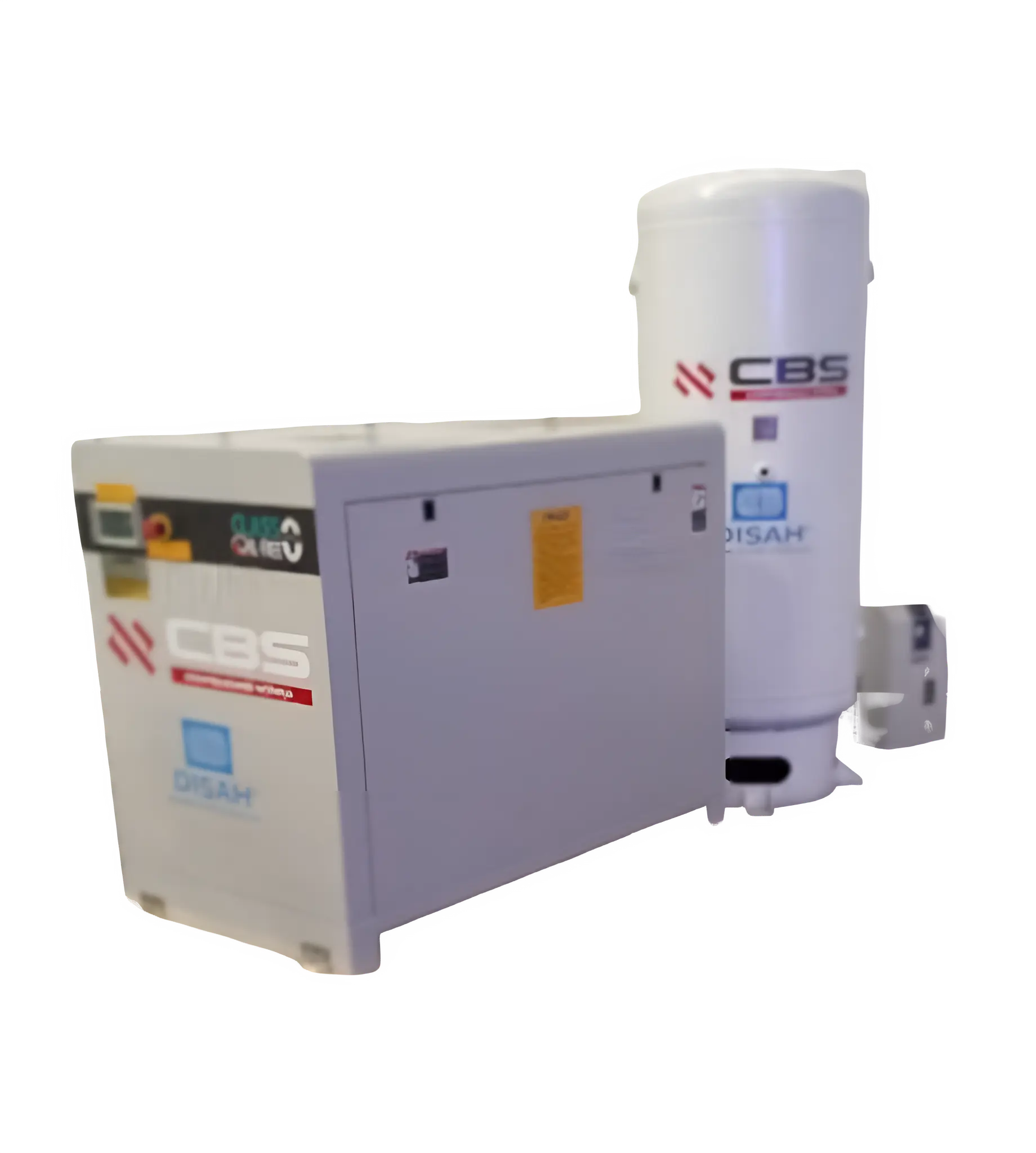 Compresor médico de 10 HP duplex WEG con dos motores de 5 HP y tanque de 500 litros en color metálico.