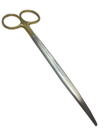 Tijera Metzenbaum curva de 25 cm de acero alemán con inserto de tungsteno, marca Beracah Médica, herramienta quirúrgica.
