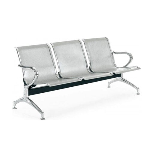 Banca tandem para 3 personas de la marca MSI, medida 175x68x77 cm, en color gris y tapizado cómodo en imagen.