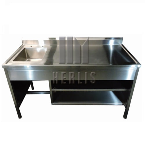 Mesa alta MSI de acero inoxidable de 120 cm con respaldo y fregadero derecho, con trampa de yeso, de marca Beracah Medica