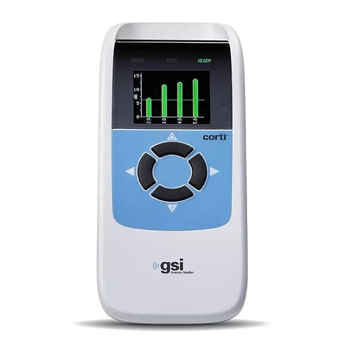 Equipo de emisiones otoacusticas Beracah Medica con DPOAE y TEOAE, incluye base recargable y audiometro compacto.
