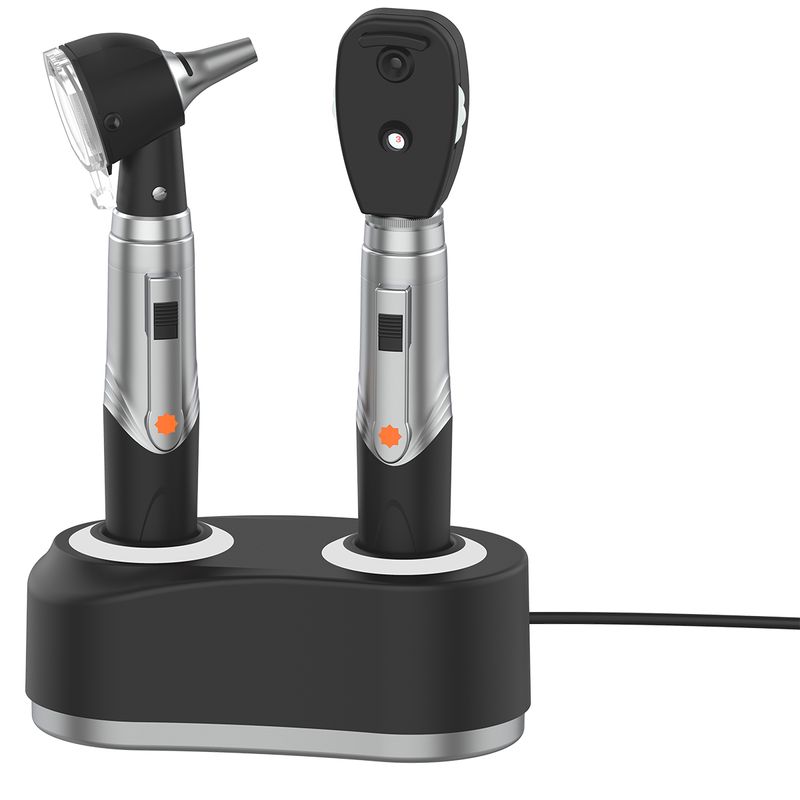 Set de diagnóstico Beracah Médica con otoscopio y oftalmoscopio recargables de fibra óptica y luz LED, en estuche compacto.