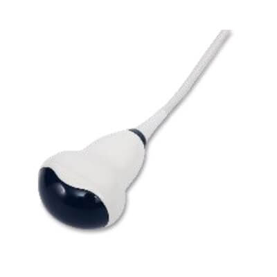 Transductor volumétrico convexo de gama media Mod. D3-6CE de Beracah Médica para ultrasonidos Vinno, con superficie de contacto y cables.