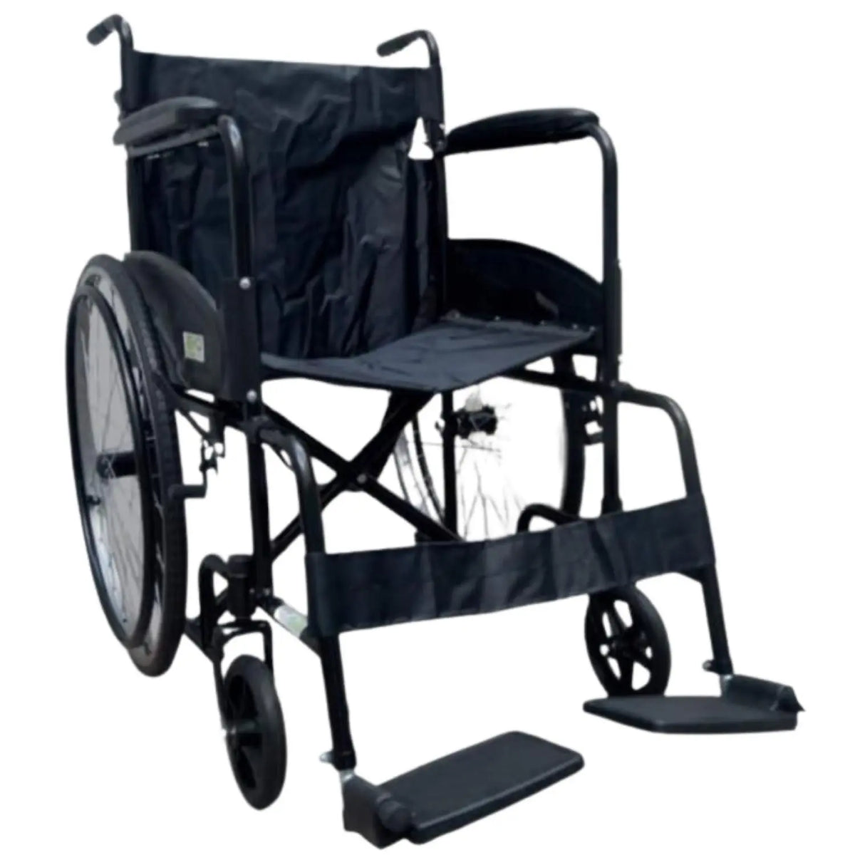 Silla de ruedas fija y desmontable de acero de 18 pulgadas para adultos, marca Beracah Médica, con respaldo y ruedas delanteras.