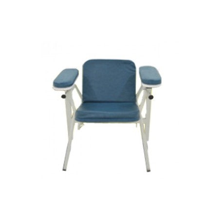 Silla para toma de muestra MSI de Beracah Médica, sin cajón, con asiento y respaldo en color blanco y estructura metálica robusta