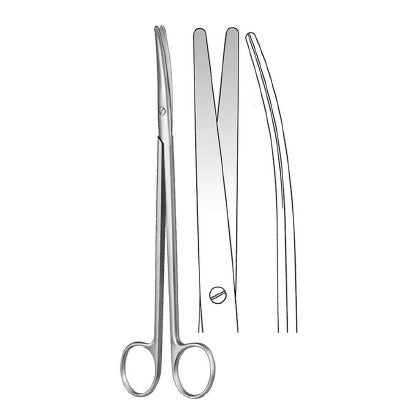 Tijera curva Metzenbaum de 18 cm de la marca Beracah Medica, herramienta quirúrgica para corte preciso en procedimientos médicos.