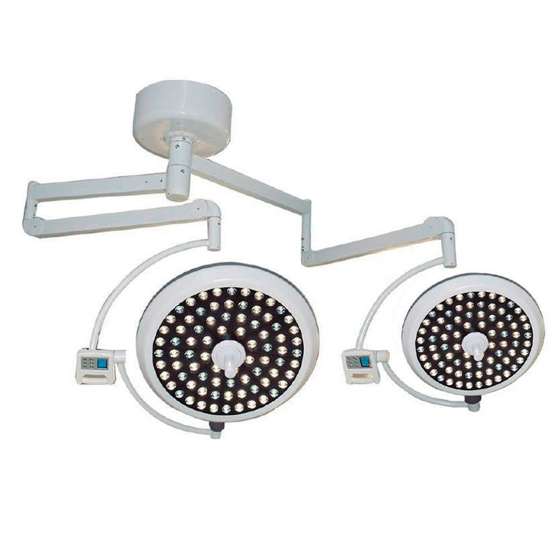 Lámpara doble para quirófano Beracah Medica con iluminación LED de 180,000 lux para cirugías precisas y claras.