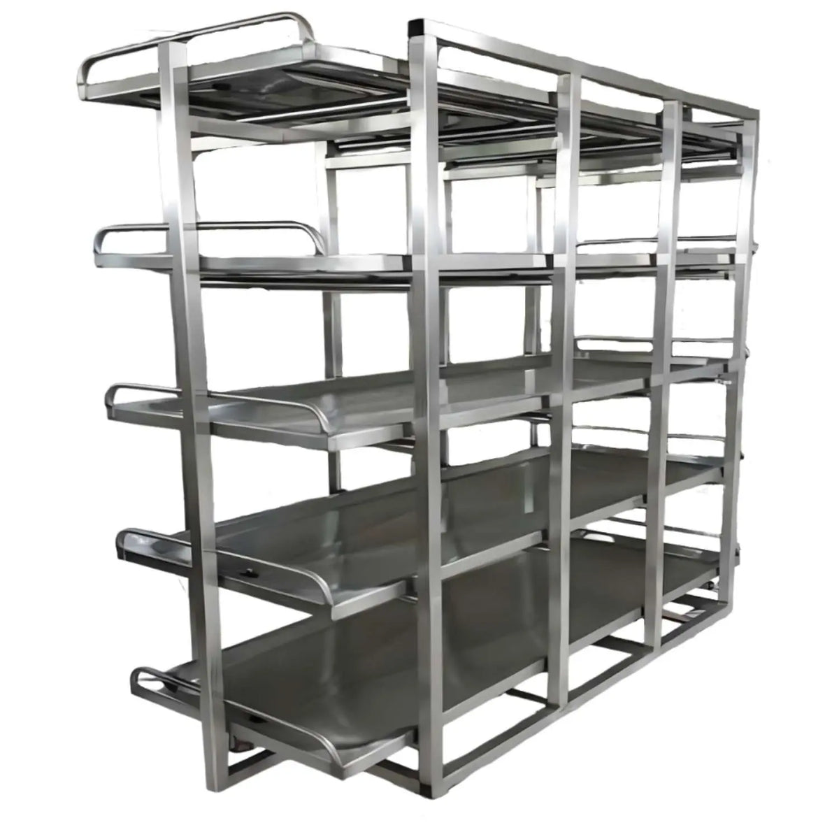 Rack para cadáveres MSI de 5 gavetas, estructura de acero y puertas metálicas en color gris, para almacenamiento médico.