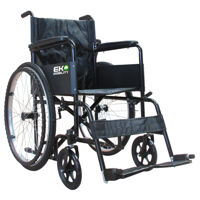 Silla de ruedas neumática fija de 18 pulgadas con tapicería de nylon, marca Beracah Medica, en color negro.