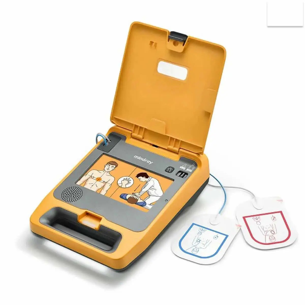 Desfibrilador externo automático BeneHeart C1A de Beracah Médica con accesorios, visible en la imagen.