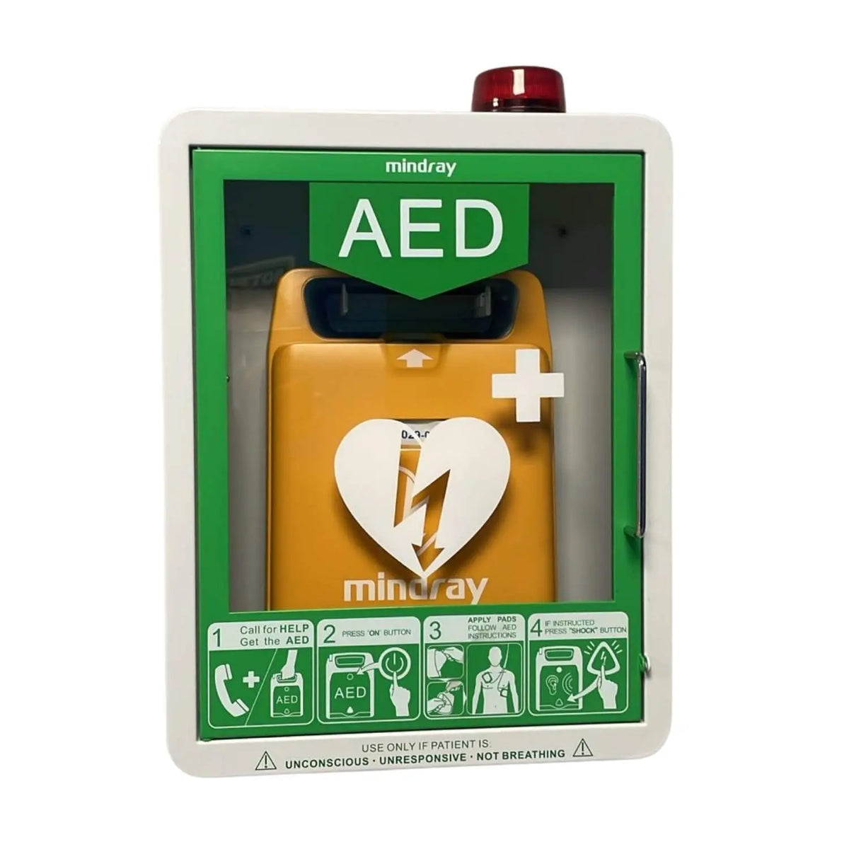 Gabinete para desfibrilador Beneheart C1 de Beracah Medical, caja de seguridad y protección para dispositivos de emergencias.