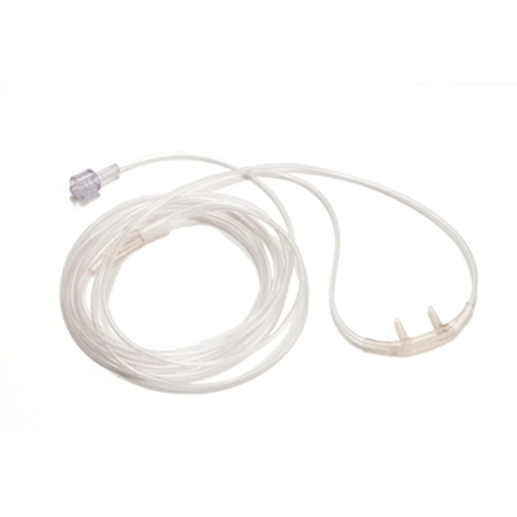 Canula nasal para adultos de Beracah Medica, modelo 05.138NO, en caja con 25 unidades, utilizada para suministro de oxígeno.