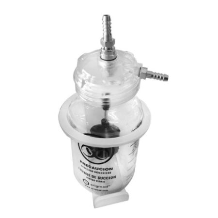 Frasco de vidrio de 1 litro con tapa y mangueras de 0.8 m para succión, utilizado en equipos médicos Beracah Medica.